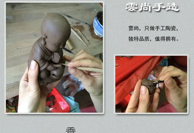 TOP GOOD  # edition ceramic ART -Zen Buddha Little Monk incense color pottery ART   free box santal incense - view 3