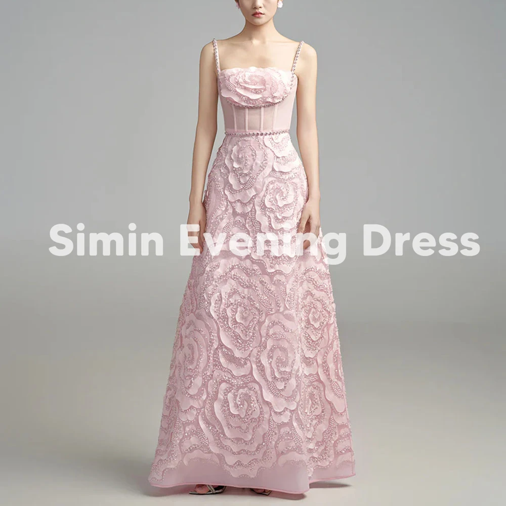 

Simin Women's 3D Flowers Pearls Spaghetti Strap Beaded Evening Dresses With Sleeveless Floor-Length Formal Elegant Dresses 2025