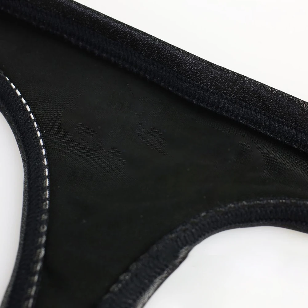 Men Low Waist G-Strings Sissy Pouch Sexy Lingerie Solid Faux Leather Thong Underpants Underwear For Man Extreme Men's Panties