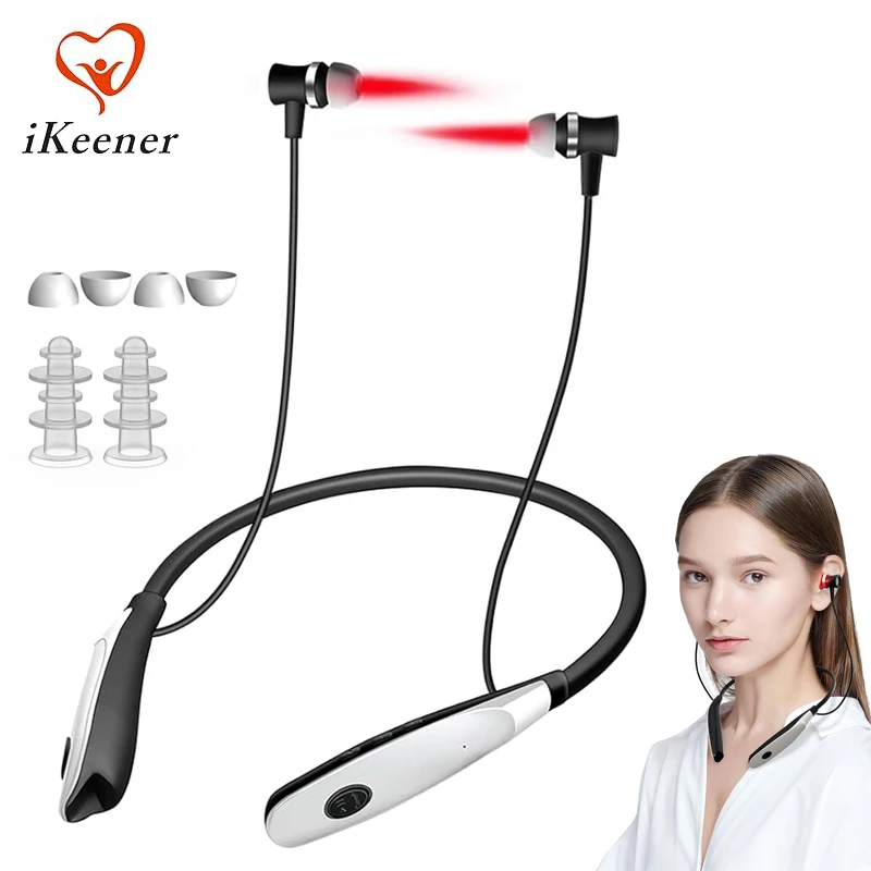 

Tinnitus Ear Nasal Laser Therapy Earplug 650nm Red Light Rechargeable Neck-hanging 3 Levels for Otitis Deafness Rhinitis