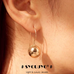 SYOUJYO 585 Rose Gold Color Big Glossy Ball Drop Earrings For Women Simple Trendy Bride Wedding Jewelry One Touch Dangle Earring