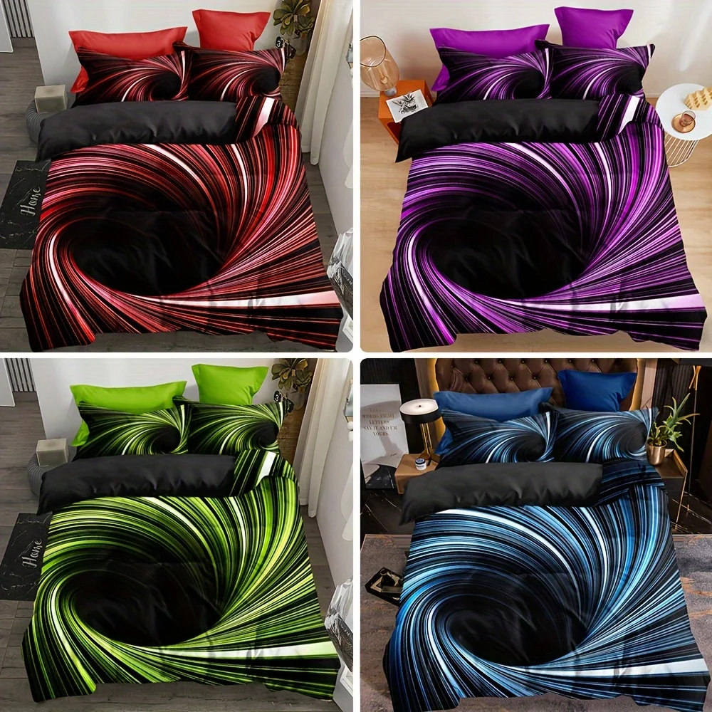 

3D Vortex Print All Season Bedding Set, Soft Comfortable And Breathable Duvet Cover, For Bedroom, Guest Room And Dorm