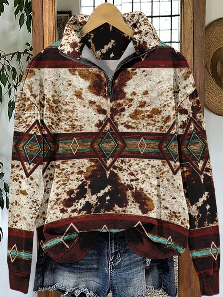 Unique Retro Western Aztec Totem Print Sweatshirt