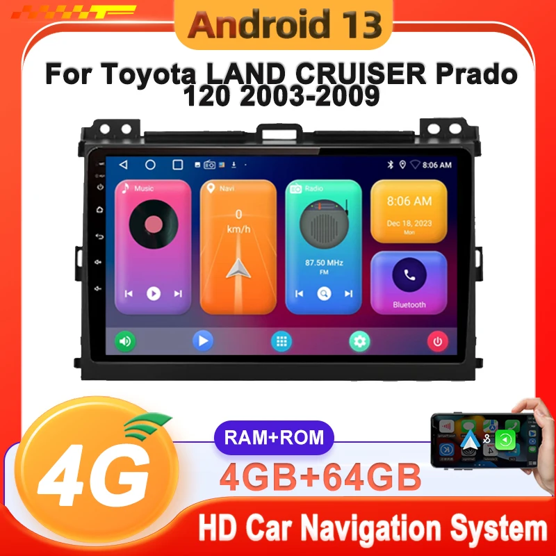 

Android 13 Carplay Auto Car Radio For Toyota LAND CRUISER Prado 120 2003-2009 GPS Recorder Multimedia Player No 2din DVD HDR 5G