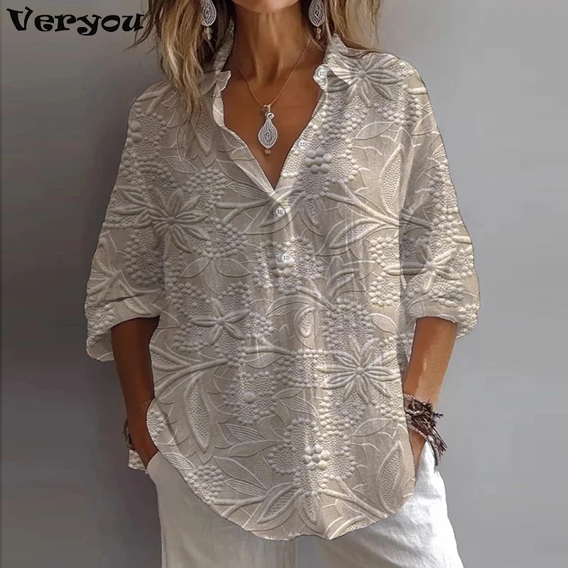 

2025 New Women's Shirt Summer European And American Long Sleeve Button Blouse Women Pattern 3D Printed Shirt