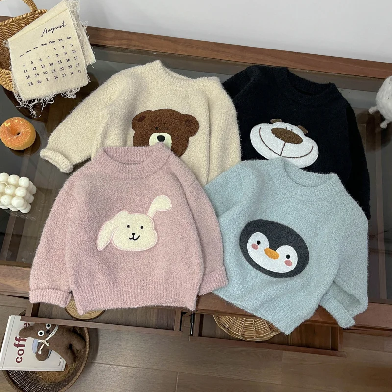 

Newborn Baby Kids Warm Sweater for Girls Boys Winter Clothing Children's Cartoon Pullover Plush Knitted Wool Bottoming Shirt