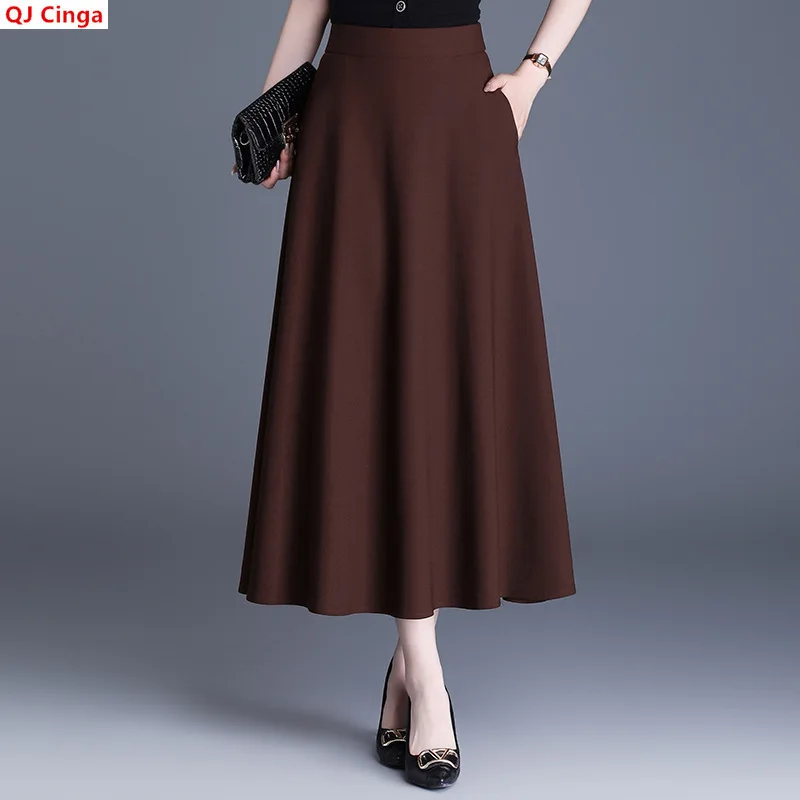 Elegant Women's Skirts for Spring and Summer; A-line Skirts with Elastic Waistbands in Asian Size, Available in Black,Red,Brown.