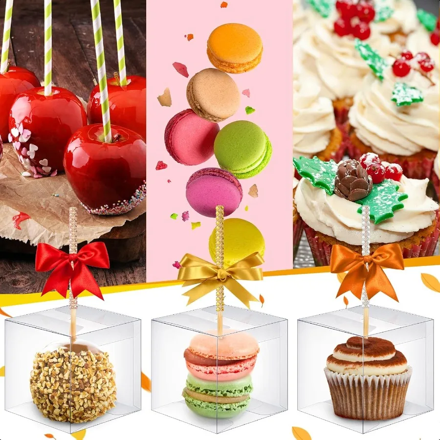100 Stück Süßigkeiten-Apfel-Boxen mit Loch, 10,2 x 10,2 x 10,2 cm, Karamell-Apfel-Behälter, Leckerli-Geschenkboxen für Hochzeit, Ernte, Party, Weihnachten