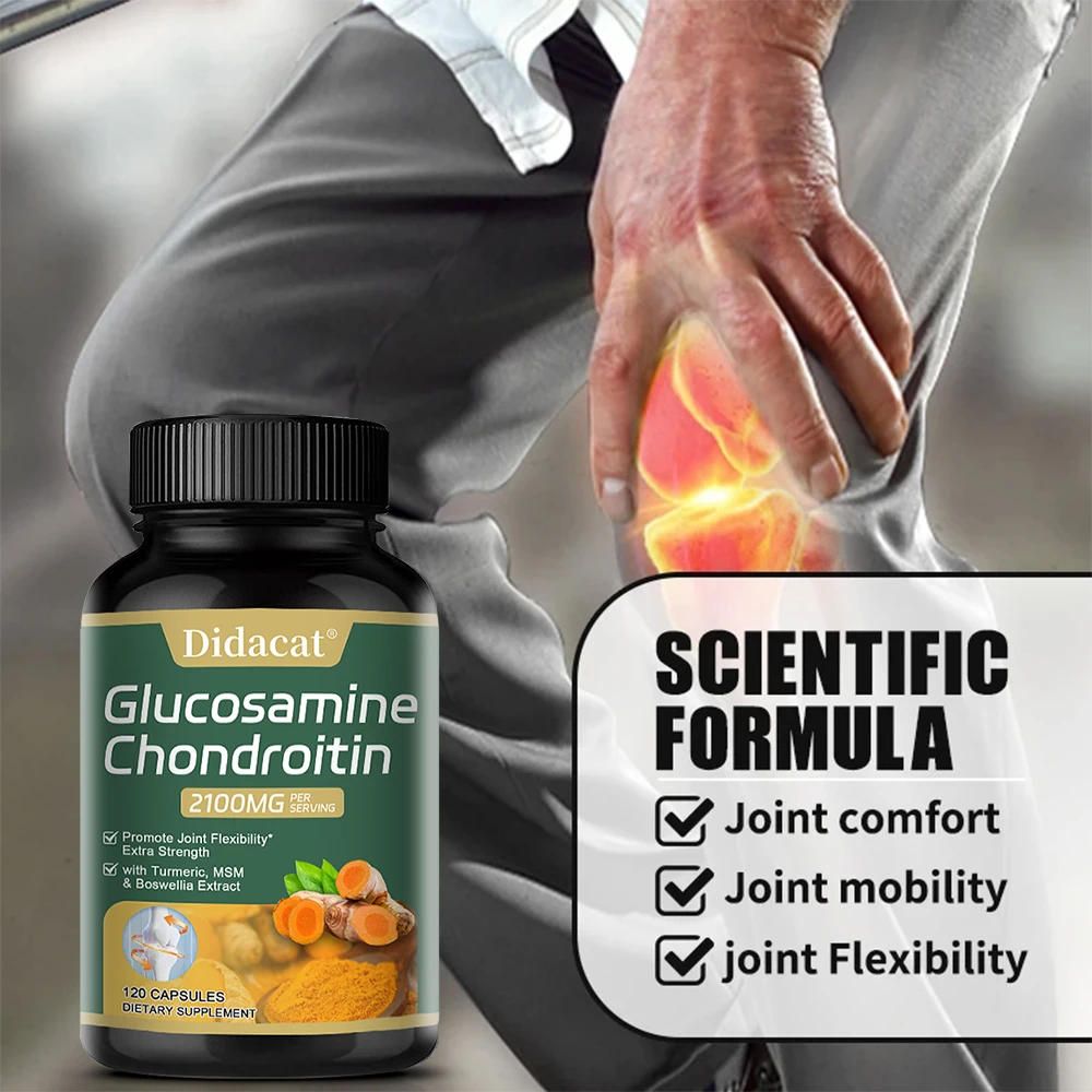 Glucosamine Chondroitin and Turmeric Capsules - Joint Complex Supplement, Strengthen Bones, Joint Health, Bone Density