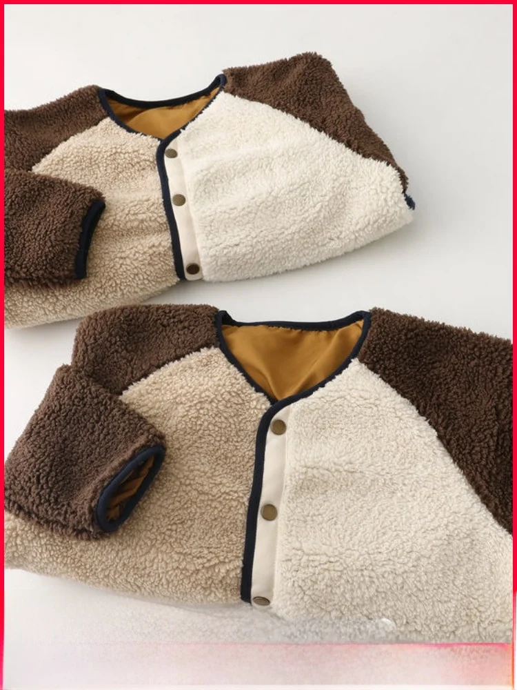 

ex Autumn Winter Warm Faux eepskin Leather Jaet Casual Versatile Outerwear Couple Matching Design Color Blo Coat