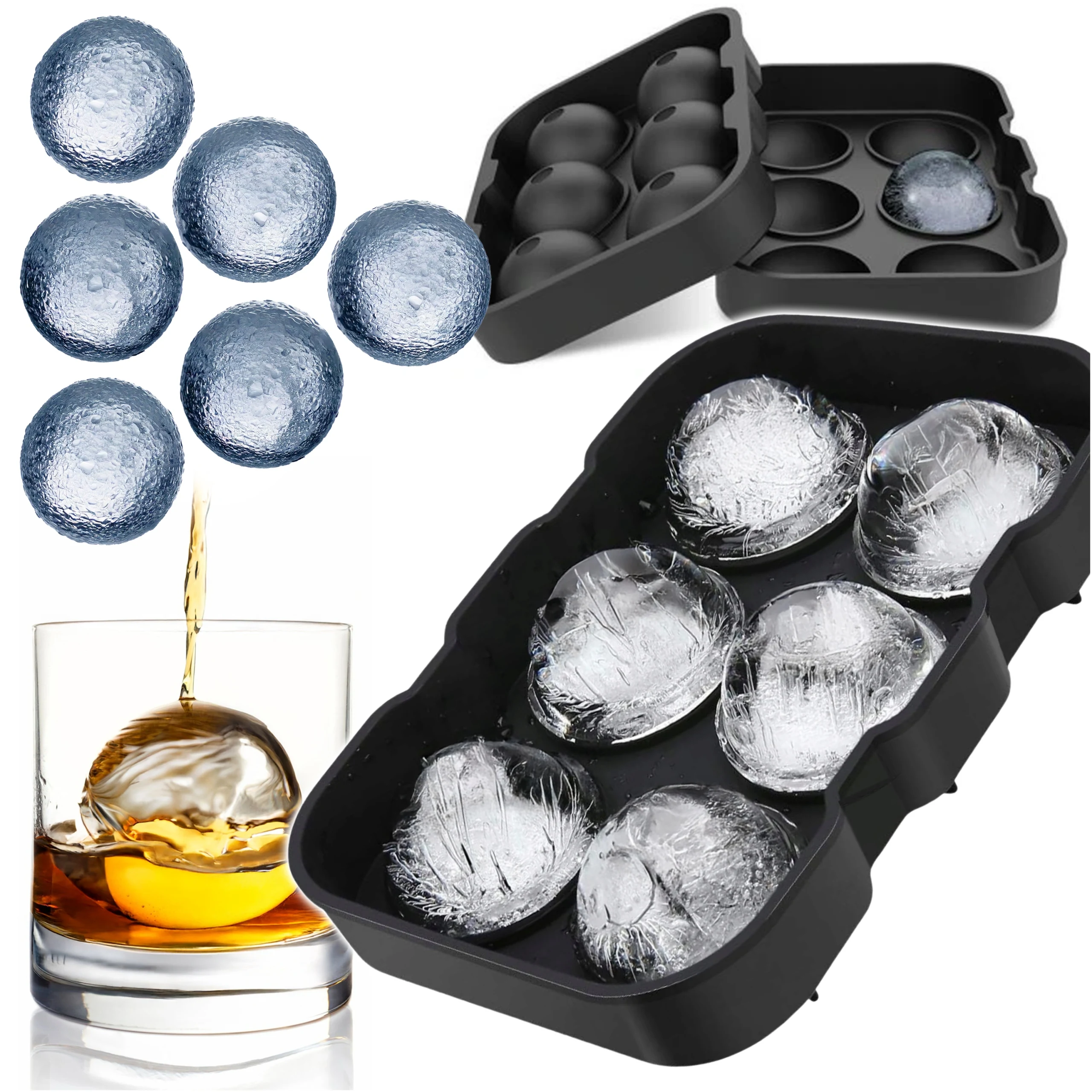 Siliconen ijsballenmal voor 6 ballen voor cocktails, drankjes, whisky, feestjes, bar, thuis, herbruikbaar, BPA-vrij, voedselveilig, multifunctioneel, modern, praktisch, betrouwbare vriezeroplossing,