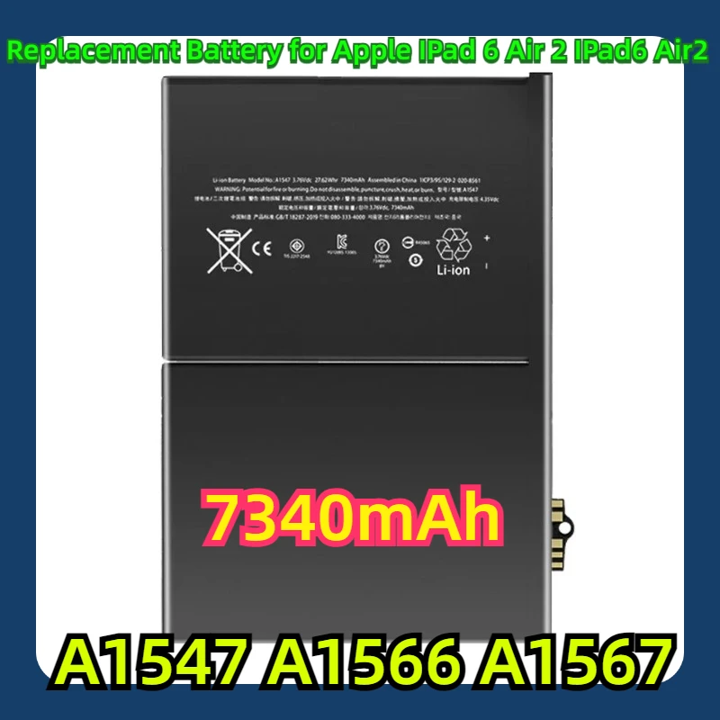 Replacement Battery for Apple IPad 6 Air 2 IPad6 Air2 A1547 A1566 A1567 7340mAh