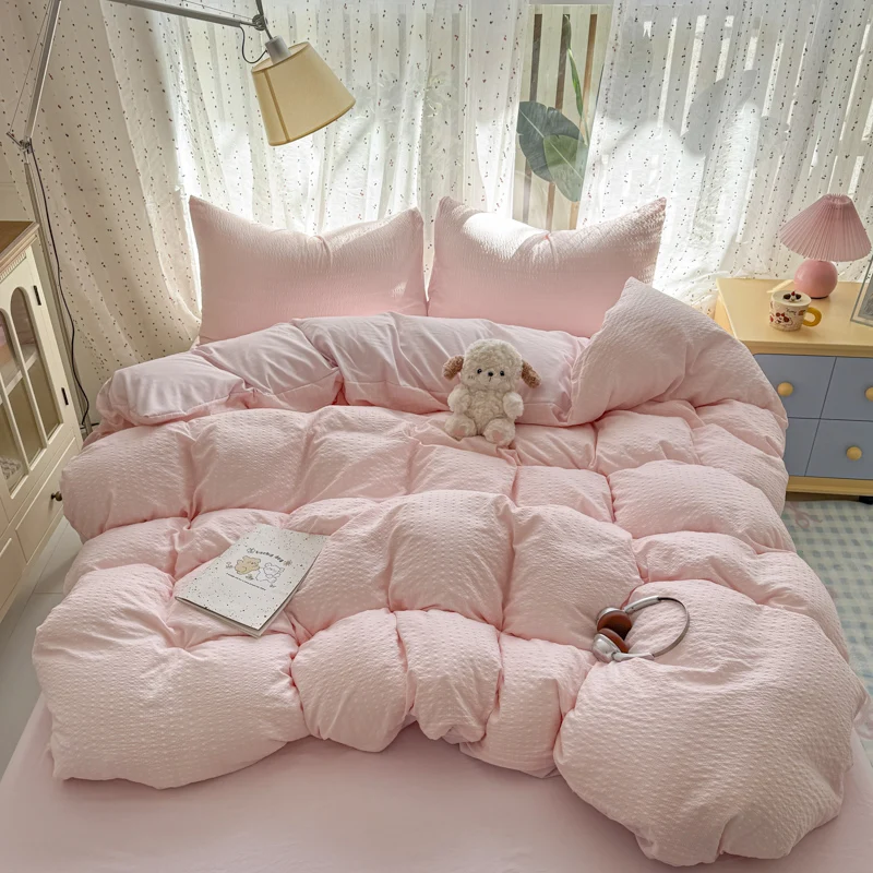 Einfarbiges Bettwäsche-Set mit Kissenbezug, Bettlaken, Einzelbett, Doppelbett, Bettwäsche-Set mit Bettbezug, Queen/King-Size, Doppelbett, Einzelbett