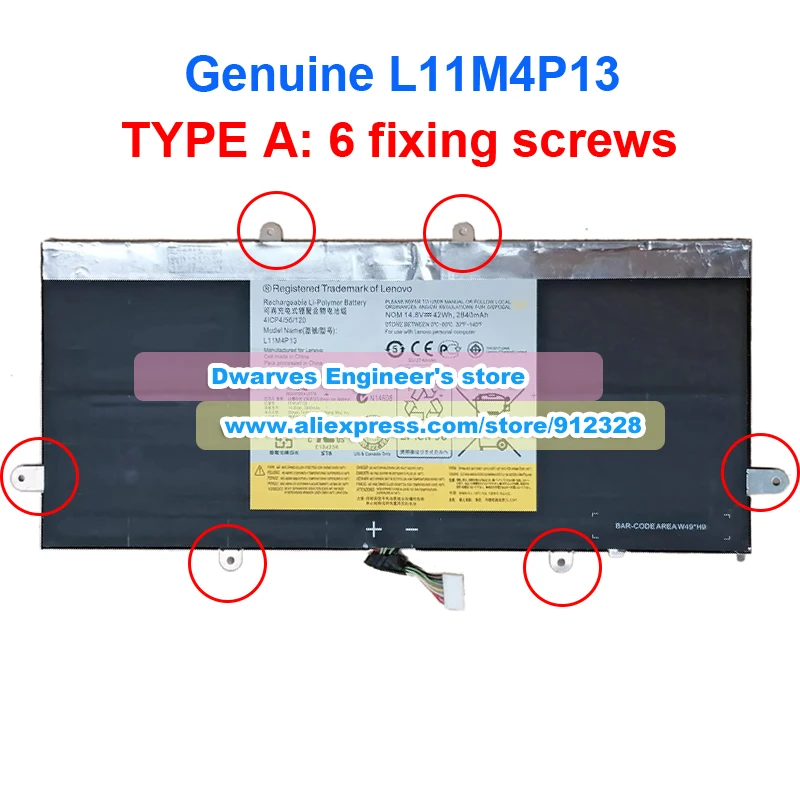 Imagem -02 - Bateria Li-polímero Recarregável 14.8v 2840mah 42wh Lenovo Ideapad Modelo Yoga 11s L11m4p13 20246 Genuine