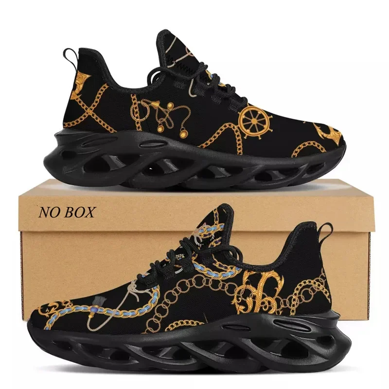 2022 Luxury Floral Women Black Shoes Lace Up Ladies Platform Sneakers Party Outdoor Couple Flat Golden Chain Dropship
