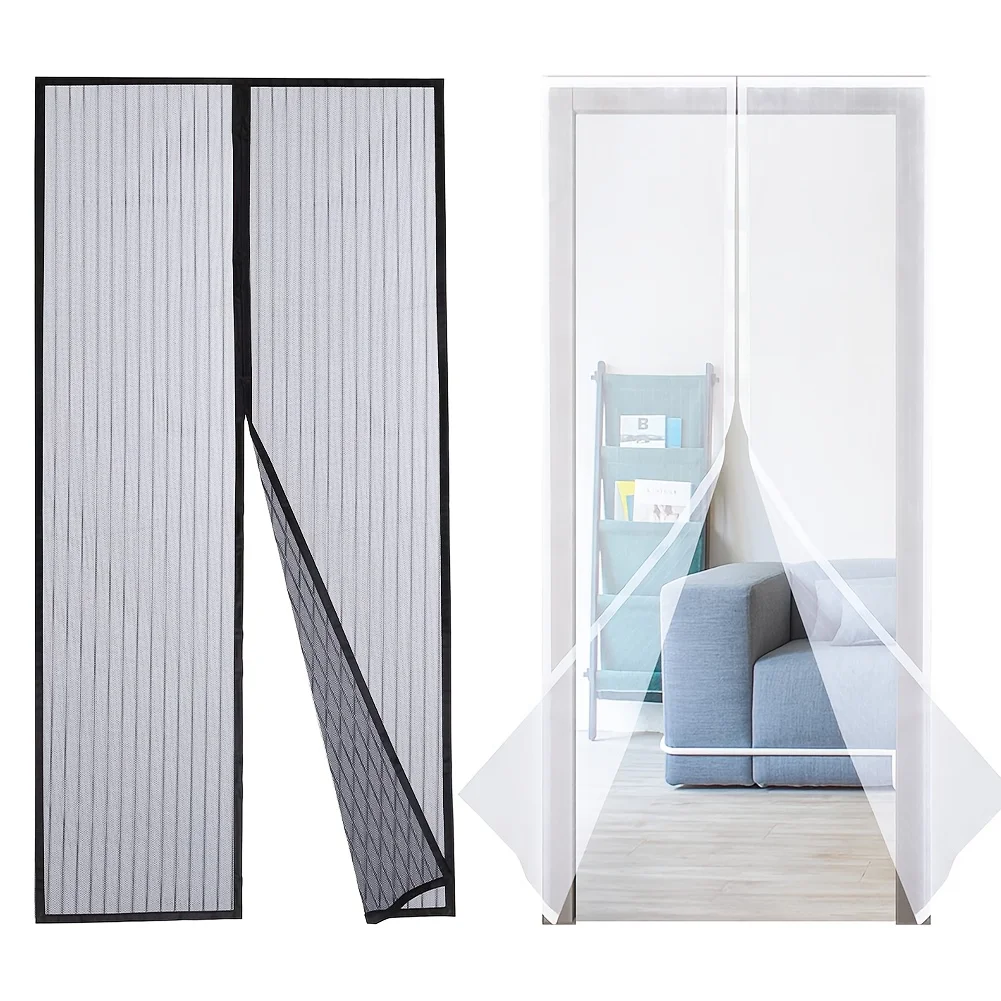 Heavy-Duty Magnetic Mesh Curtain Black Or White Magnetic Closure Mosquito Net Nine-Button for Balcony Patio Screen Door
