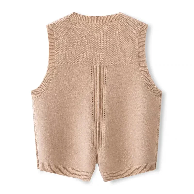 Gilet girocollo in finta lana da donna nuovo gilet smoking Chic autunno e inverno senza maniche gilet fai da te maglione lavorato a maglia corto allentato