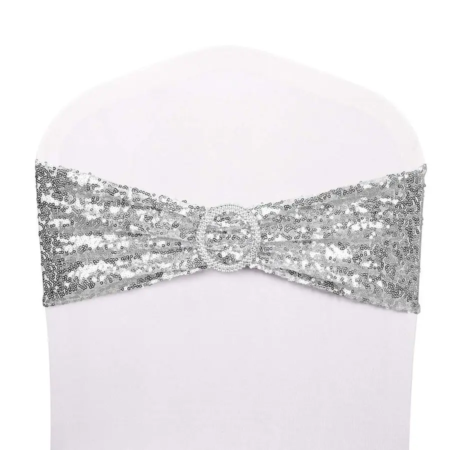

Набор из 25 лент для стульев с пайетками, эластичные ленты из спандекса, декоративные банты, односторонние пайетки для романтической свадьбы, вечеринки, дома