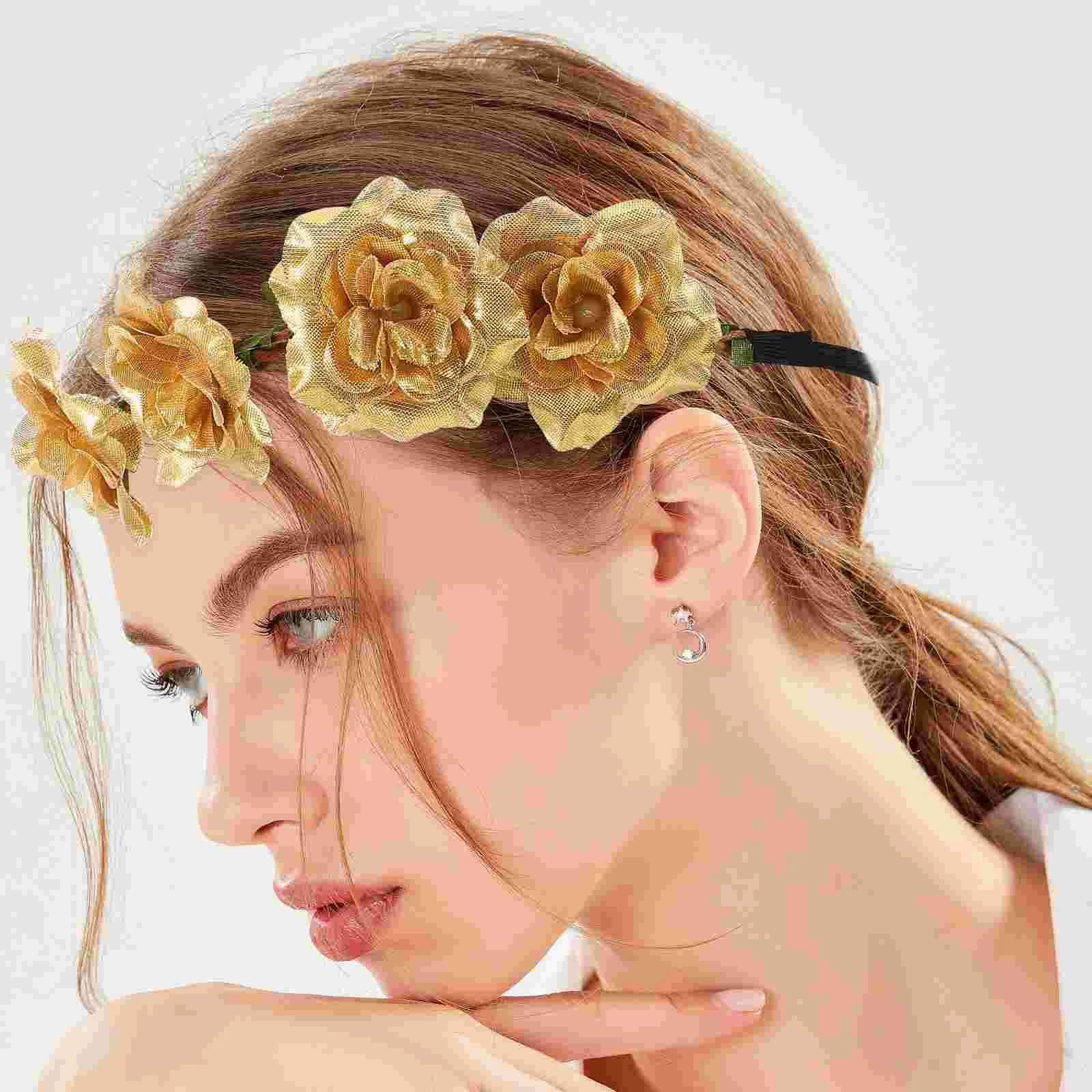 Hair Band Headdress for Party Gold Silver Wreath Hairband Rose Performance Hoop