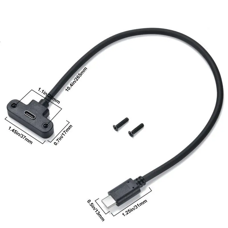 652F Fast And Data USB C Extension Cable With Panel Mount Male To Female Cord Efficient And Convenient