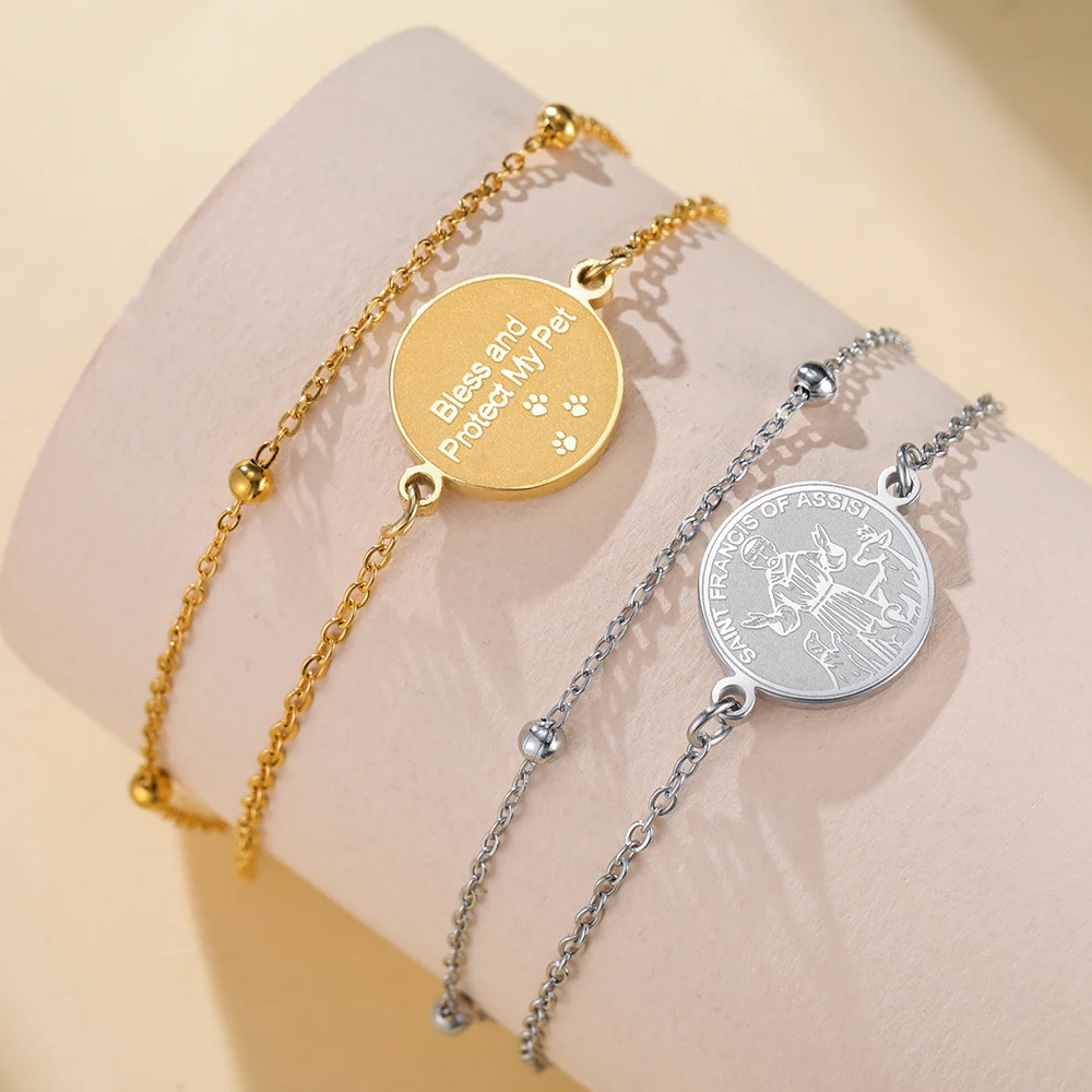 داوابارا سانت فرانسيس أوف أسيسيى عملة سوار الكاثوليكية راعي الحيوان الدعوة الهدايا الفولاذ المقاوم للصدأ سحر المجوهرات الدينية