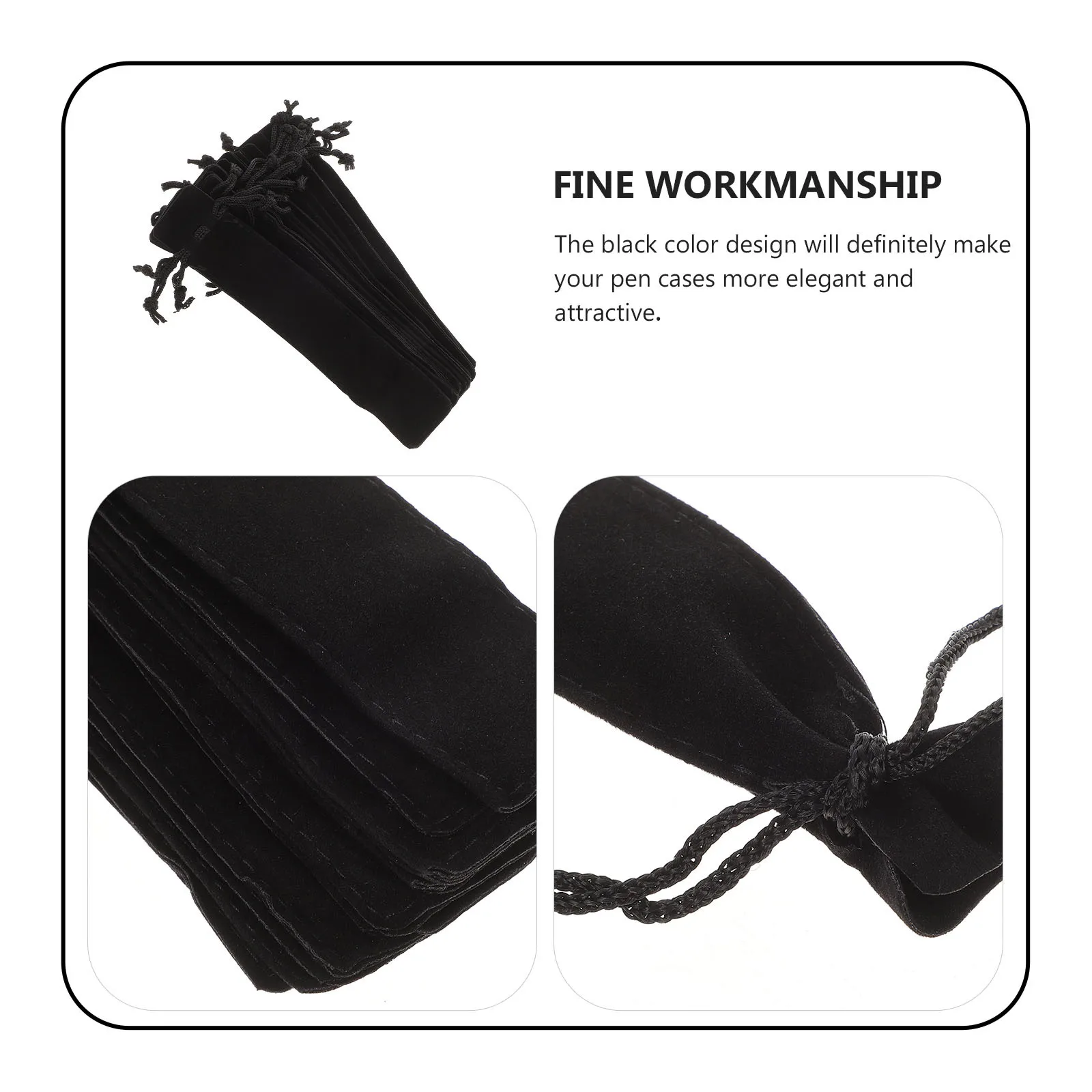 15Pcs Pen Storage Bag Smooth Drawstring Design Elegant Black Finish Protective Case for Gifting Writing Instruments