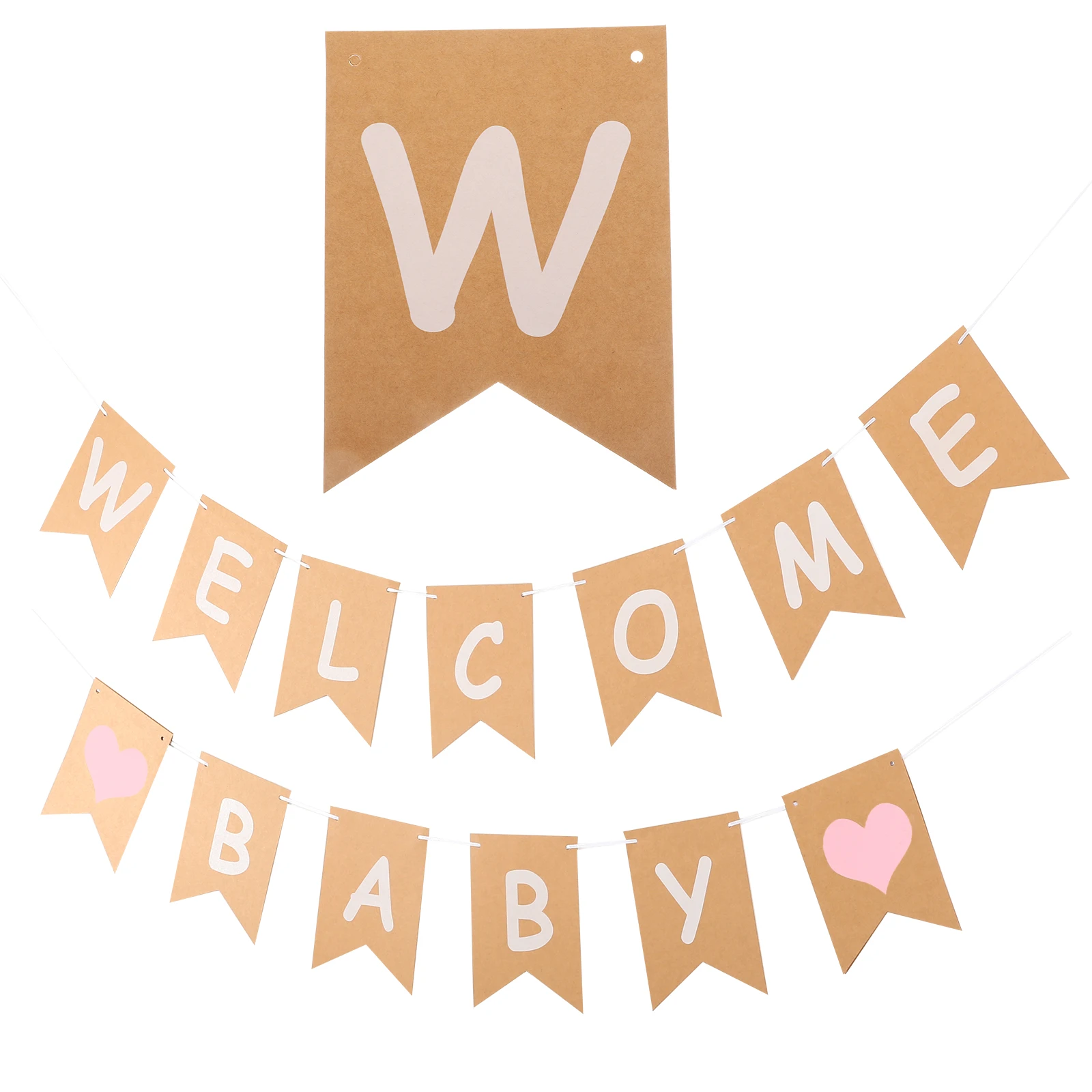 

Welcome Decoration 2 Sets Rustic Shower Banner Kraft Paper Plastic Nylon Hanging Decor Baby Shower Buntings