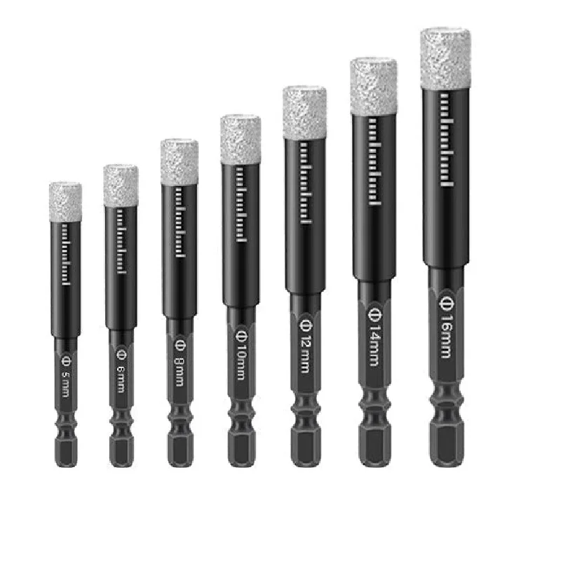 7 PCS Black Dry Diamond Drill Bits Set Hex Shank Diamond Hole Saw Kit for Granite Marble Tile Ceramic Stone Glass Hard Materials