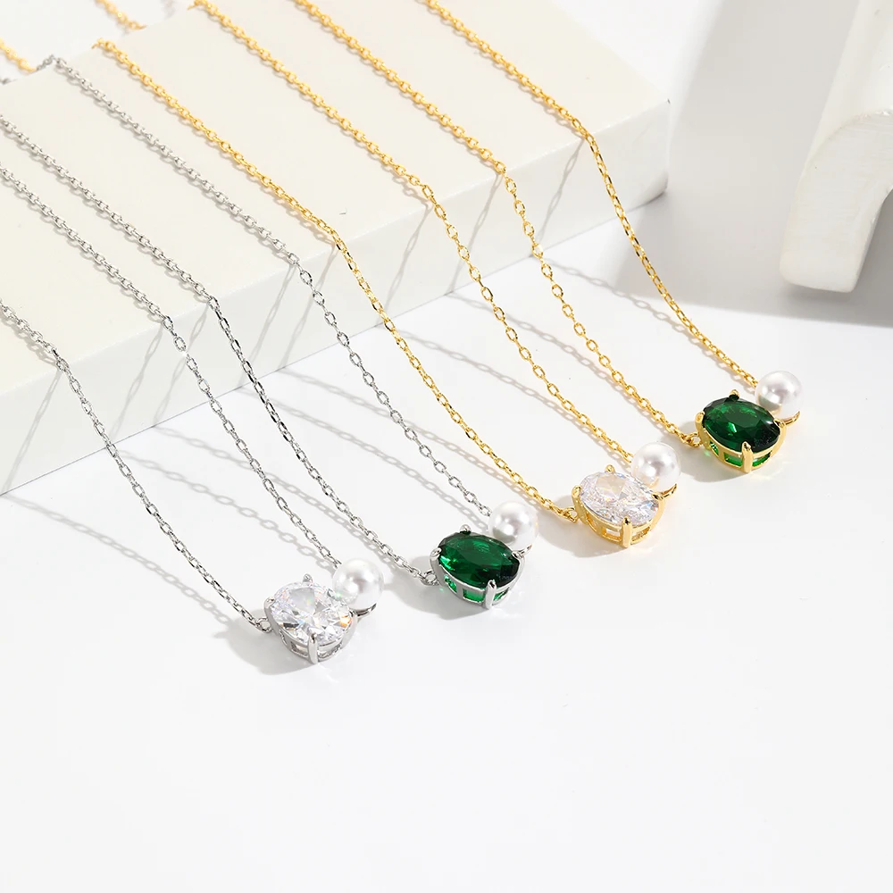 Hohe Qualität Grün Zirkon Funkelnden Schlüsselbein Kette Halskette Für Frauen Quadrat Herz Perle CZ Anhänger Hochzeit Geburtstag Geschenke