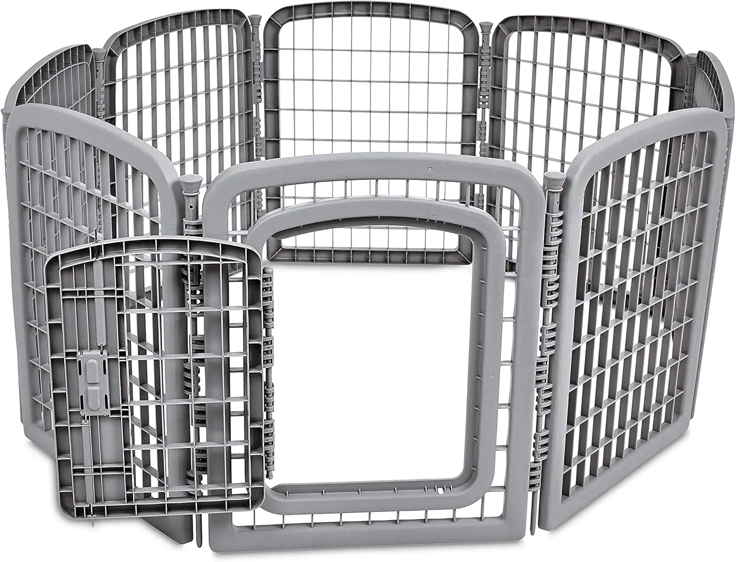 8-Panel Octagonal Plastic Pet Pen Fence Enclosure With Gate, 59 x 58 x 28 Inches, Grey