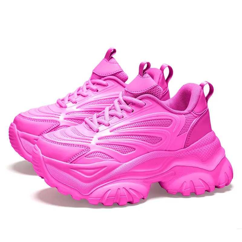

Модные розовые женские кроссовки на массивном каблуке, повседневные дышащие женские кроссовки на платформе, увеличивающие рост, обувь на толстой подошве, женские кроссовки