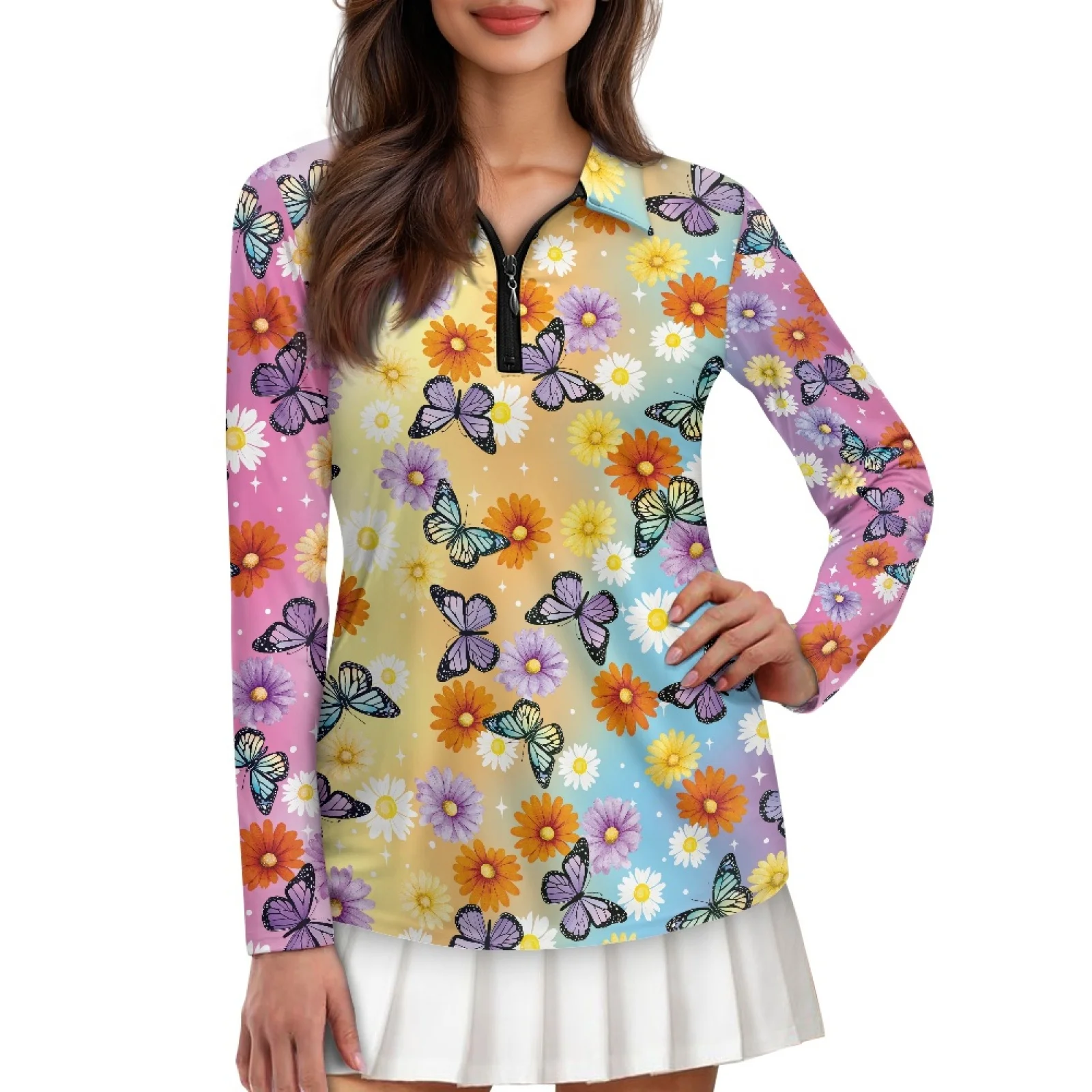 PENSTROLL Butterfly Flower Womens Moisture Wicking Active Pullover Soft Party Outfits for Gym