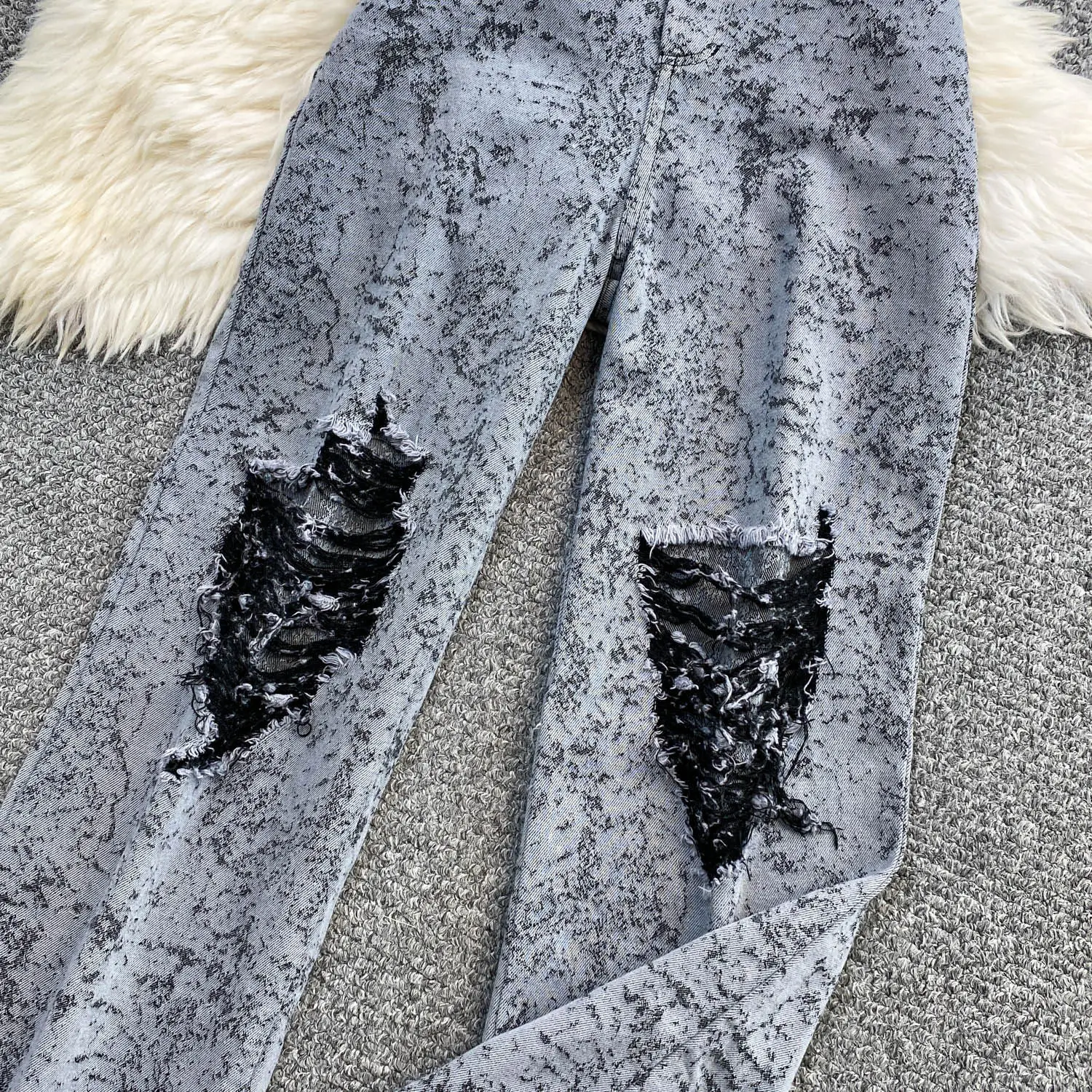 Denim two piece sets woman Vintage Y2K Hot Girl Printed Tube Top High Waist Wide Leg Jeans Women's 2-piece Outfits