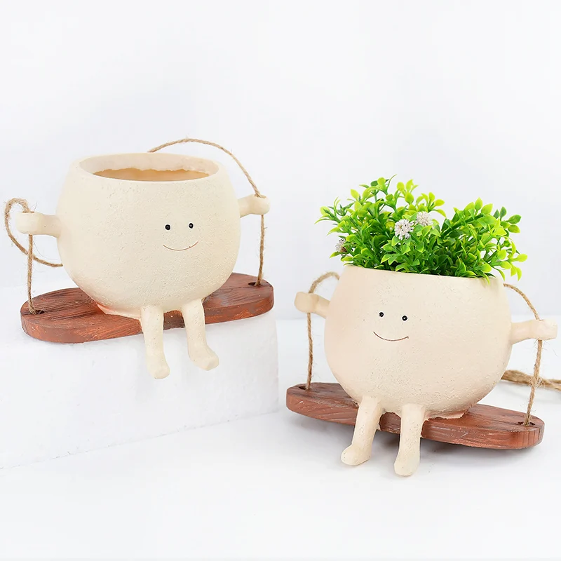 

Lovely Swing Face Planter Pots Wall Hanging Resin Flower Pot Plant Containers Home Decor Balcony Patio Garden Decor Accessories