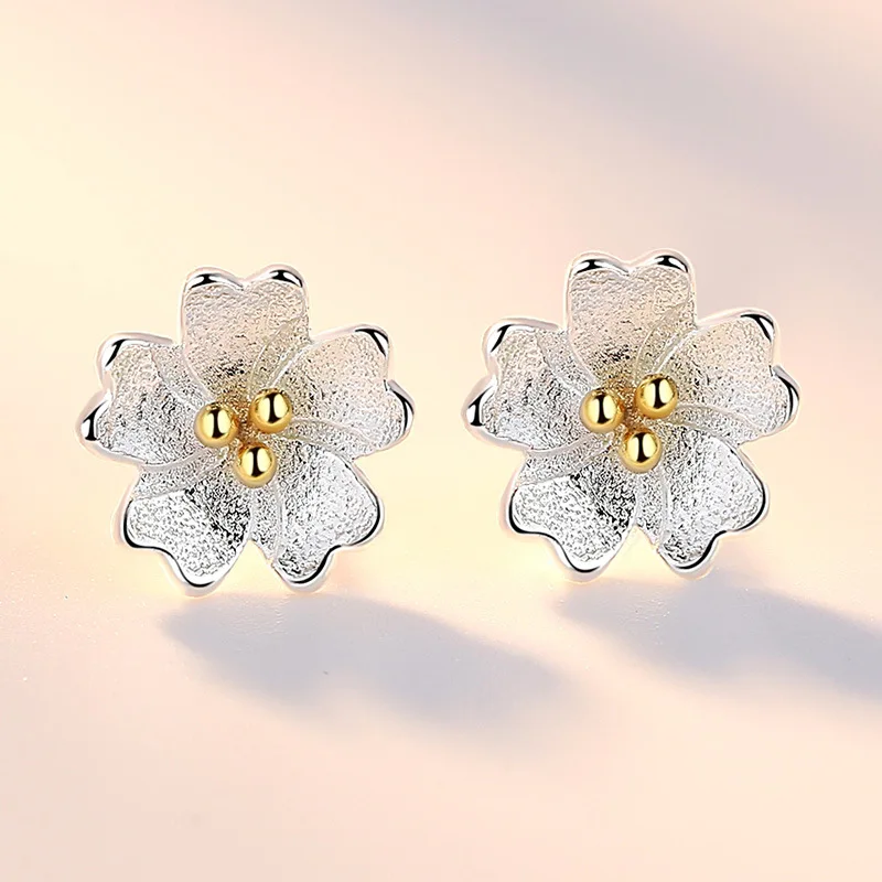 Gift Lady's 925 Sterling Silver Jewelry Fashion New Flower Stud Earrings XY0276