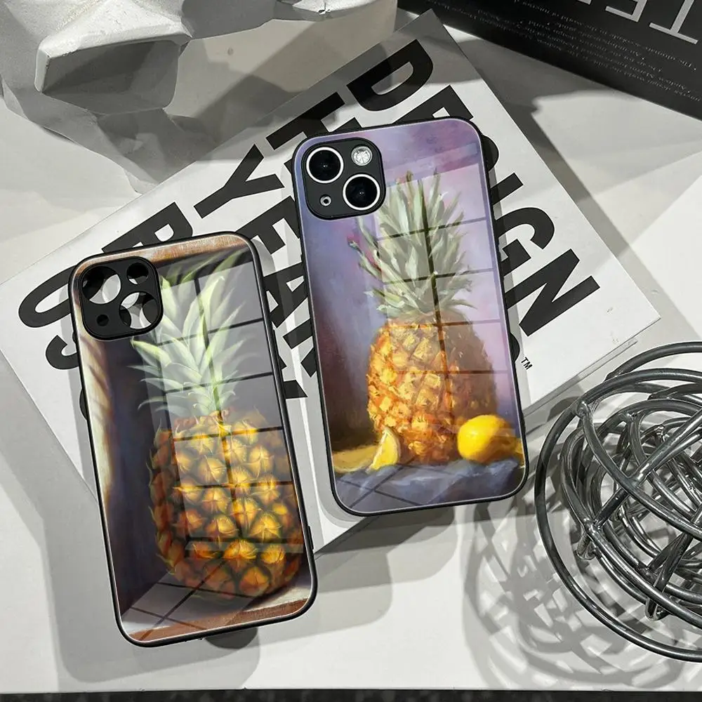 

HD Summer pineapple Phone Case For iPhone 17 16,15,14,13,12,11 Plus,Pro Max,XS,X,XR,SE,Mini,8,7,Soft Glass phone caseBlack Cover