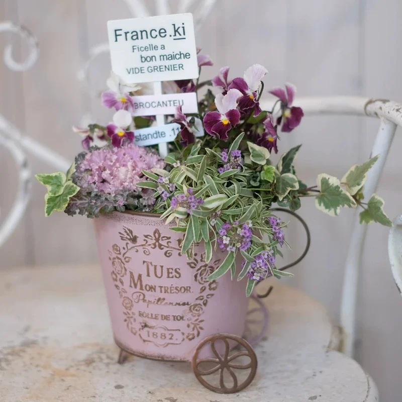 Garden Retro Ironwork Decoration Home Furnishings Balcony Horticulture Diameter 15.5cm Flower Pot Cup Trolley Style Flowerpot
