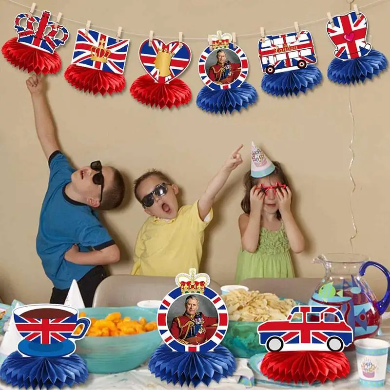 Coronation Charles III Decorations Charles III Coronation Honeycomb Ornament 8Pcs British Flag Party Supplies King Of England