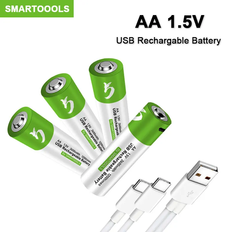 

NEW 1.5V AA battery 2600mWh USB AA rechargeable li-ion battery for remote control mouse small fan Electric toy battery + Cable