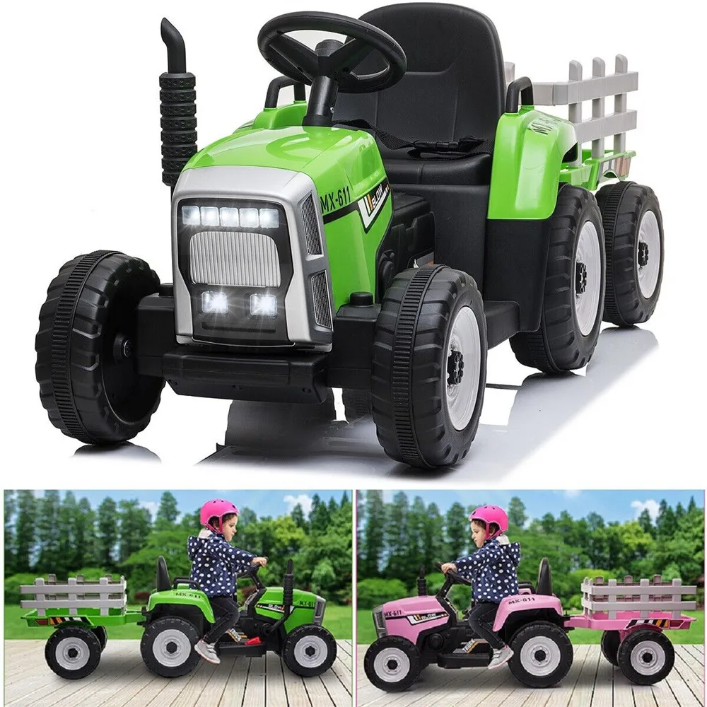 Tracteur électrique 12V pour enfants, remorque avec lecteur MP3 et lumière LED, télécommande, batterie 62, cadeau de Noël