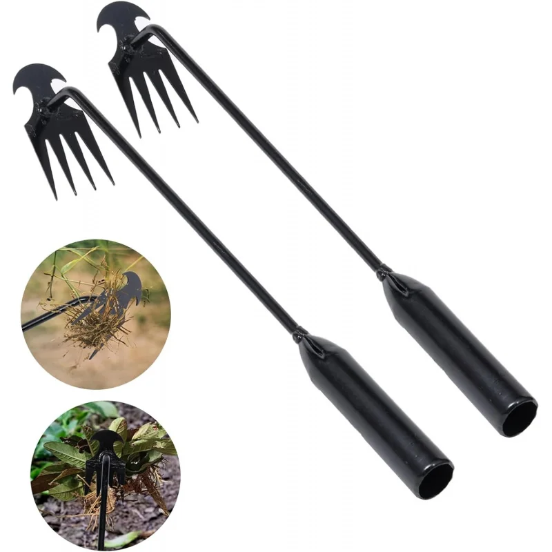 2pc Long Handle 4 Teeth Manual Weeder Tool, Garden Hand Weeding Hook Vegetable Patch Weed Remover Farm Yard Grass Puller