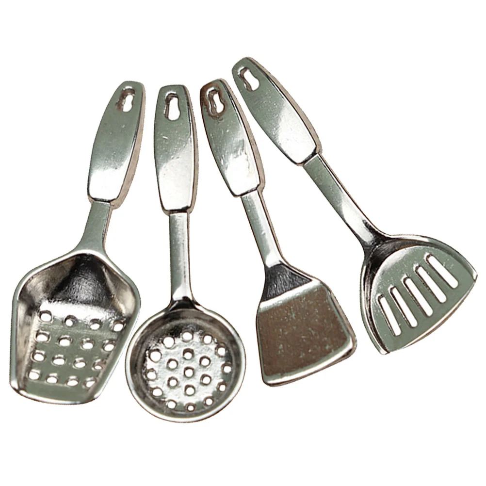 4 pçs conjunto de utensílios de cozinha em miniatura acessórios para casa de bonecas pás colheres liga crianças brinquedos fingir jogar mini