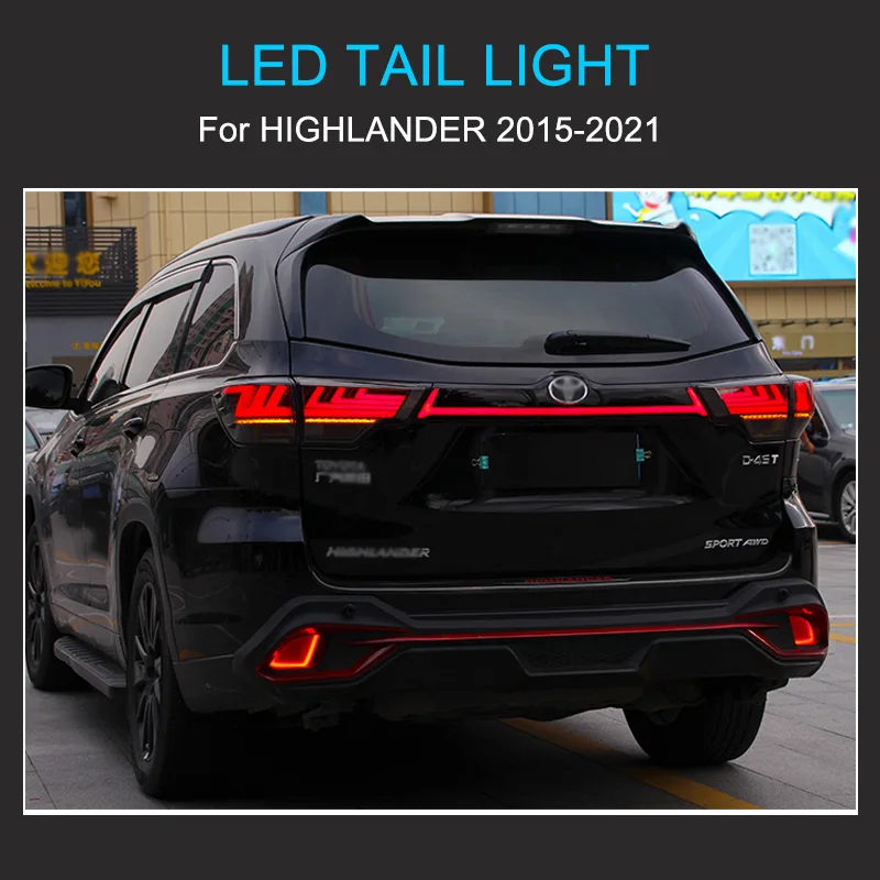 Światło tylne LED montaż dla Toyota Highlander 2015-2017 Taillight Plug and Play Running dynamiczne włączanie światła tylne hamulca