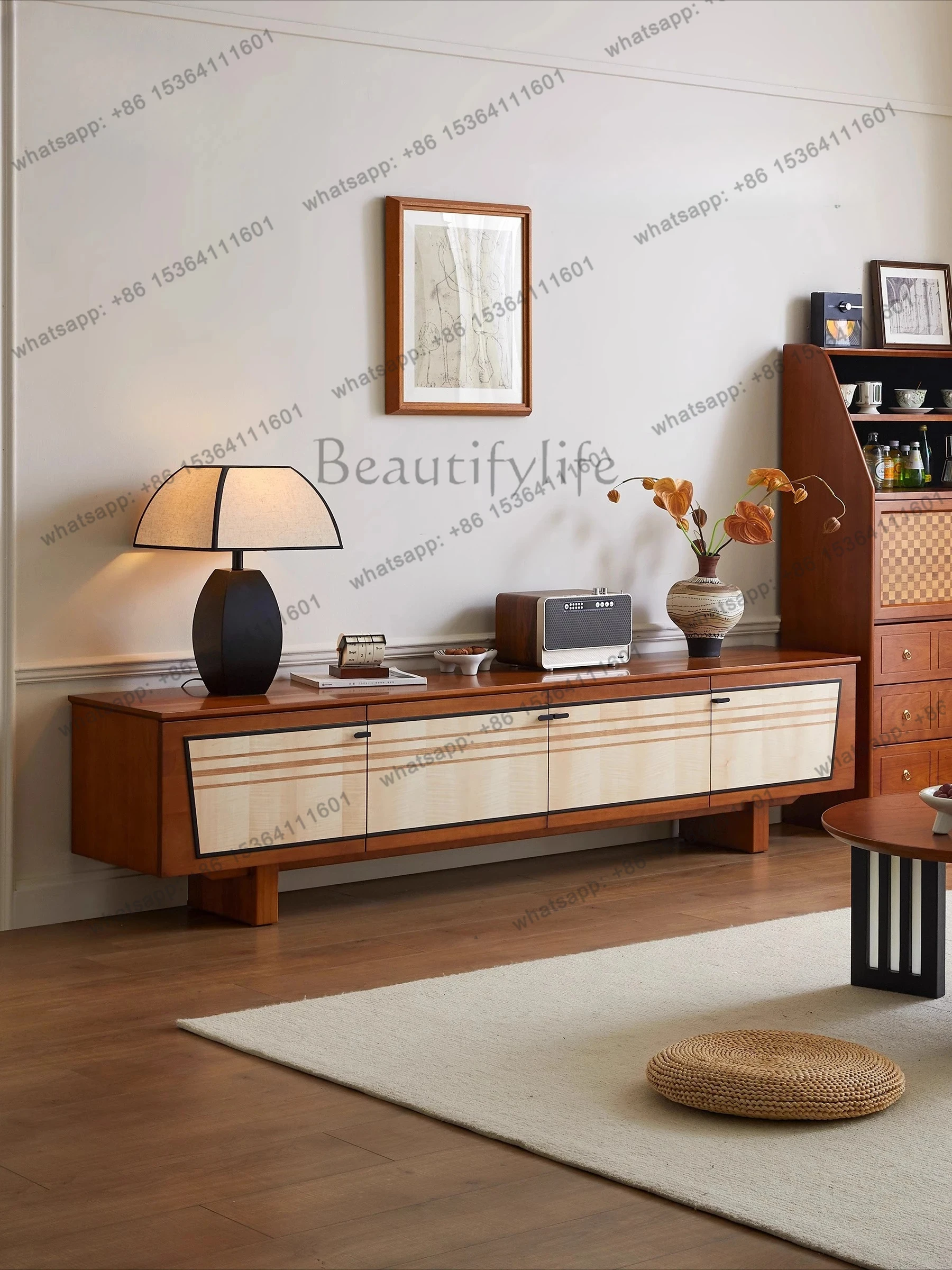 

TV cabinet antique solid wood TV cabinet retro style living room storage small apartment home Solid wood