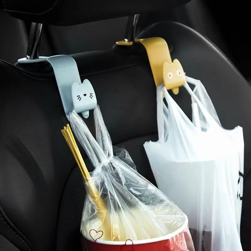 2Pcs Cartoon Car Hook Creative Seat: Hanger Organizer Stand Bags Clothes Key Sundries Clip Auto Interior
