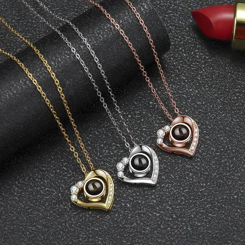 100 Languages ​​I Love You Projection Love Zircon Necklace For Women Girlfrien Monther 2024 Romantic Valentine Christmas Gifts