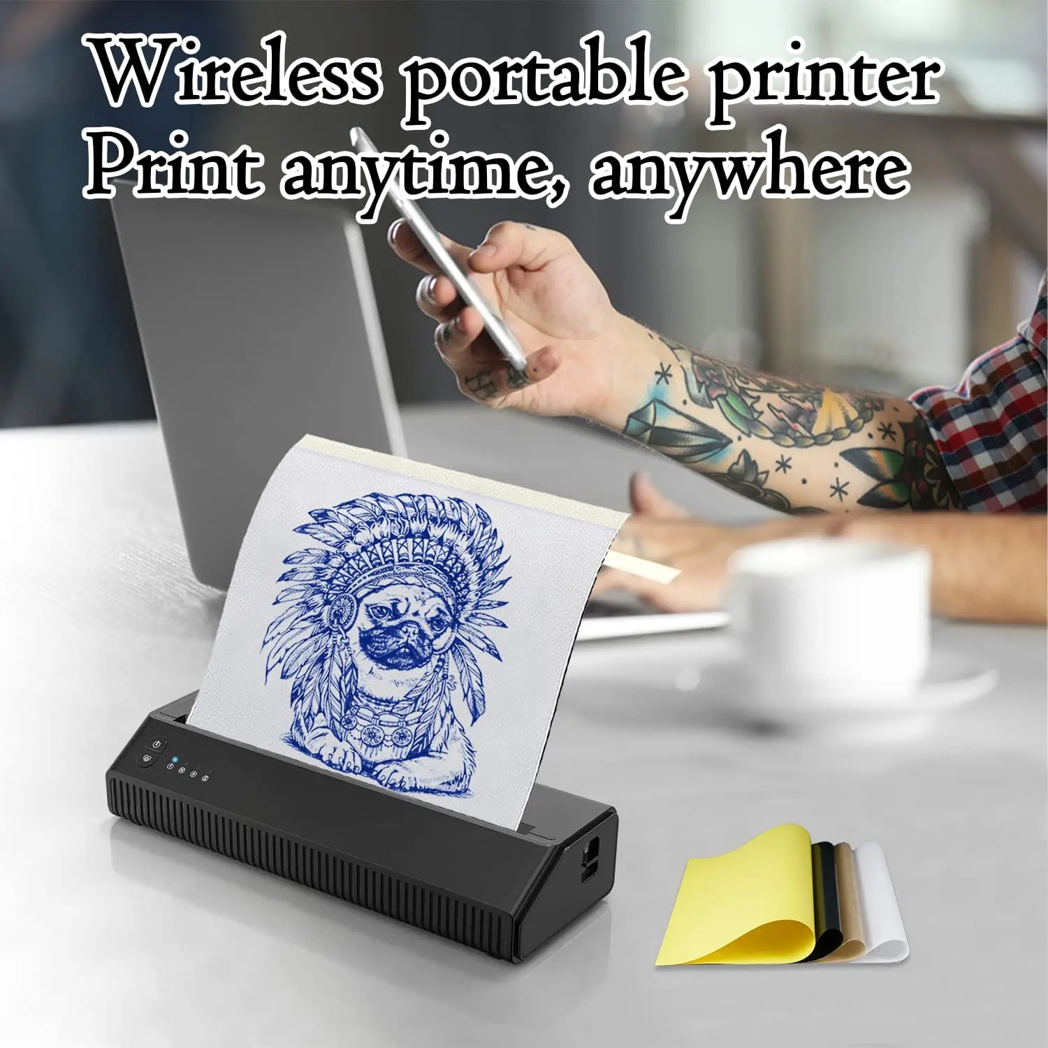 Portable Wireless Tattoo Transfer Stencil Machine Copier Printer Thermal Tattoo Kit Copier Printer ​Android and iOS Phone&Laptop