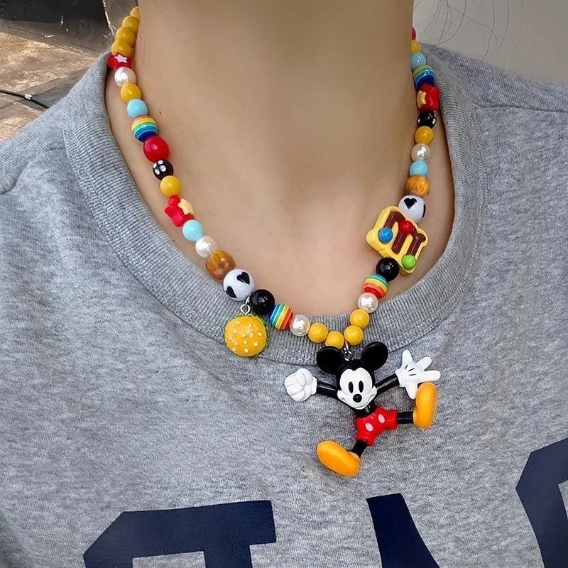 

New Unique Personality Mickey Necklace Burger Necklace Cartoon Mickey Mouse Necklace Beaded Clavicle Chain Accessories