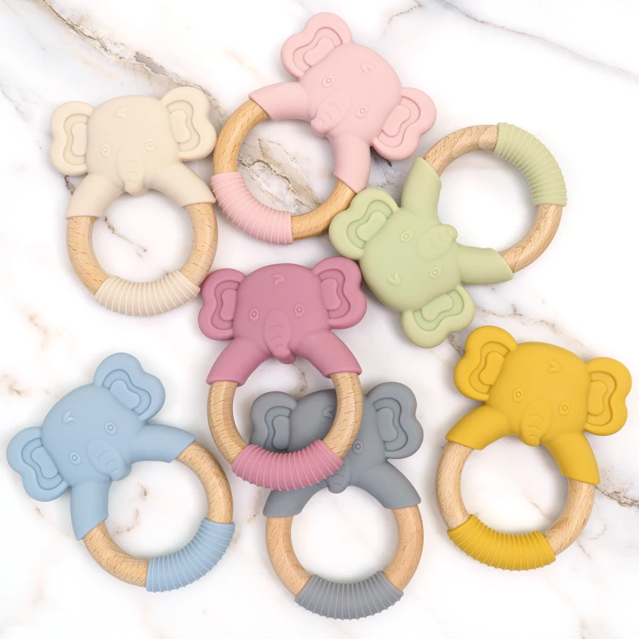 1PC Baby Silicone Teether Toy BPA Free Infant Wooden Ring Health Care Teething Chewing Toys Newborn Gifts For Baby Accessories