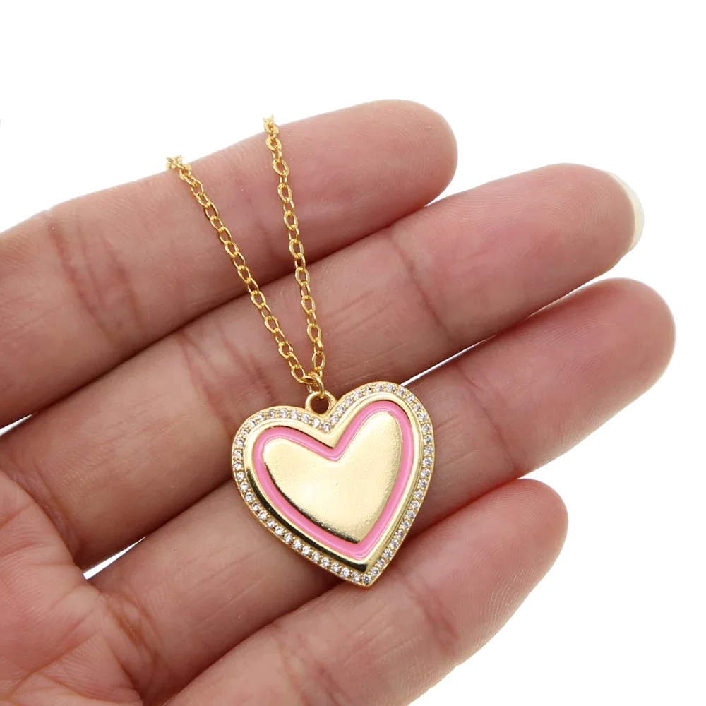 NEW Wholesale Heart shape pendant necklace with pink enamel DIY name letter design new engrave Tag necklace